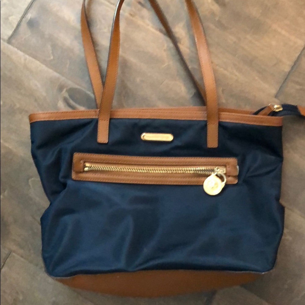 Michael Kors navy and tan purse
